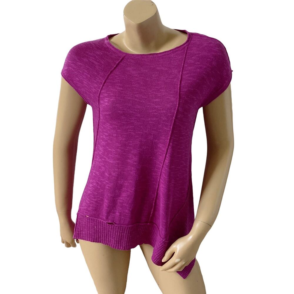 EILEEN FISHER Womens Size PP Short Sleeve Organic Linen Purple Cotton Sweater